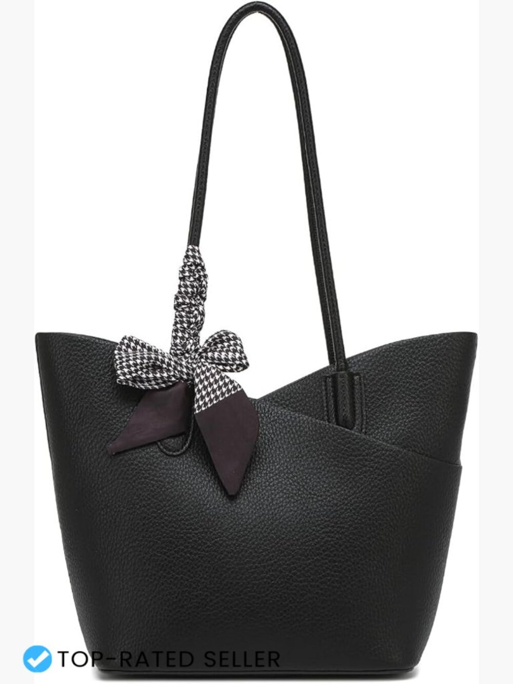 Structured Faux Leather Tote Bag with Matching Clutch and Scarf, 2-in-1 Set